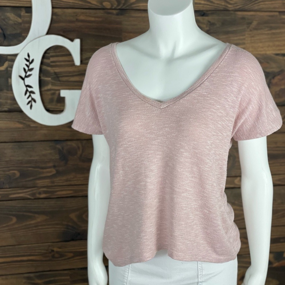 Forever 21 | Marled Heather Knit Short Sleeve Sweater Top Baby Pink‎ V-Neckline